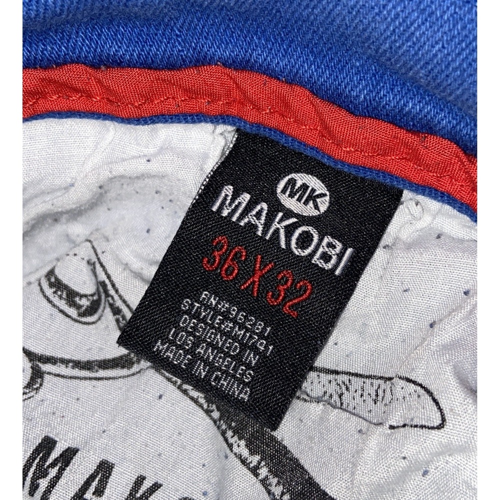 Makobi Biker Moto Jeans Blue Distressed Zip Pocket Skinny Denim 36x32 - Picture 10 of 11